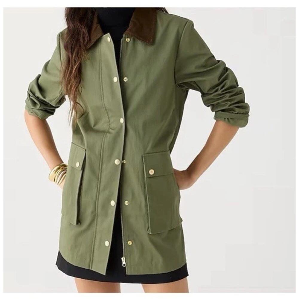 NWT J. Crew Heritage Barn Jacket Green Waxed Canvas Twill Womens S Chore Coat - Picture 2 of 16